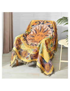 Manta Boho Reversible Shesyuki 127x152 cm Algodón Amarillo