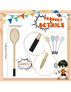 60 Bolígrafos de Gel Raqueta de Tenis Dunzoom - Colores Variados 2