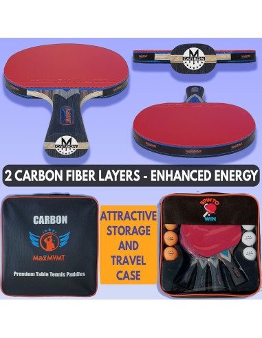 Juego de Palas de Ping Pong MaxMVMT M7 - 4 Palas y 8 Pelotas