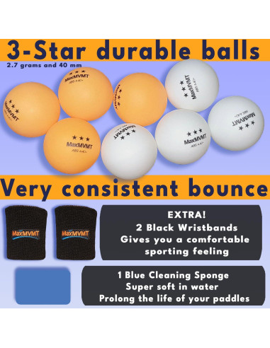 Juego de Palas de Ping Pong MaxMVMT M7 - 4 Palas y 8 Pelotas