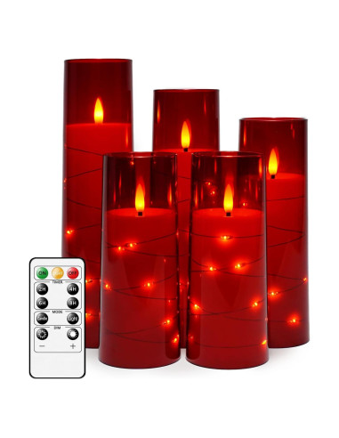 Velas LED sin llama Kakoya 5 Pcs con temporizador Rojo