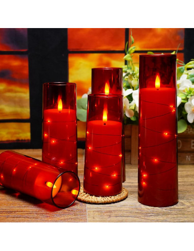 Velas LED sin llama Kakoya 5 Pcs con temporizador Rojo