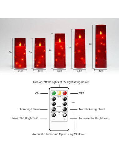 Velas LED sin llama Kakoya 5 Pcs con temporizador Rojo