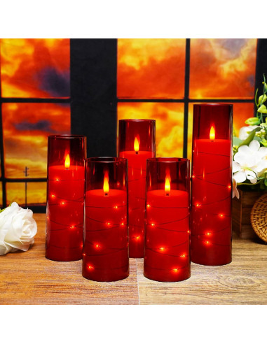 Velas LED sin llama Kakoya 5 Pcs con temporizador Rojo