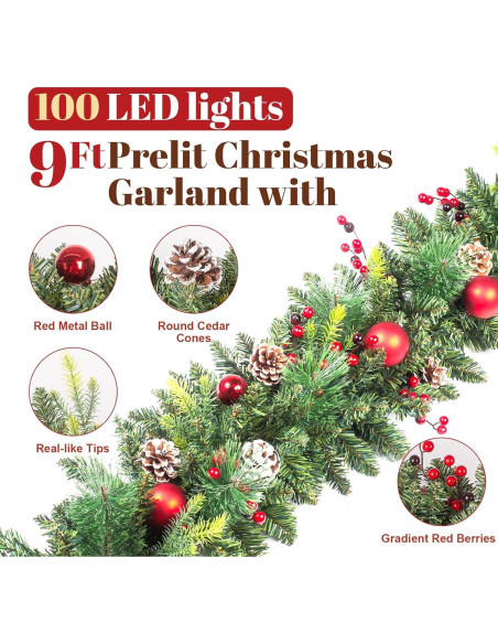 Guirnalda de Navidad Preiluminada LAVEVE 2.74M 100 Luces LED