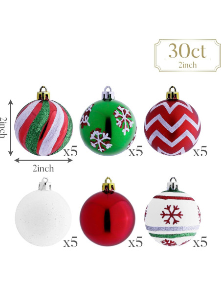 Adornos Navideños Valery Madelyn 30 Piezas 5 cm Rojo Verde Blanco