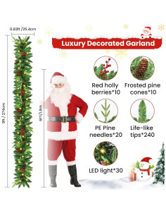 Guirnalda de Navidad Rintea 2.7m con Luces LED y Piñas 2