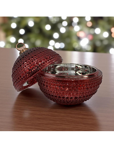 Tazón de Navidad Vintage con Tapa Hobnail 10.16 cm Rojo