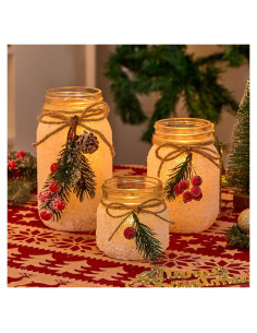 Centros de mesa navideños KIVIVO, 3 frascos de vidrio decorativos