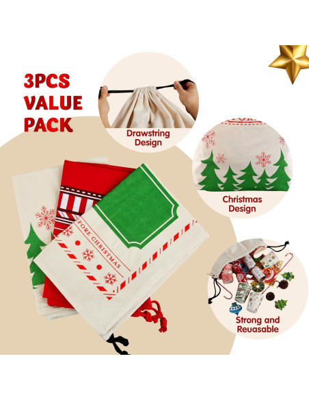 Bolsa de Yute de Santa Joyin 3 Pcs 66x48 cm Reutilizable
