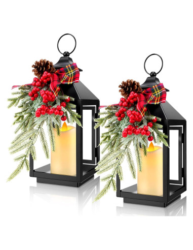 Faroles de Navidad Honoson 2 Pcs 32x13 cm LED Sin Llama