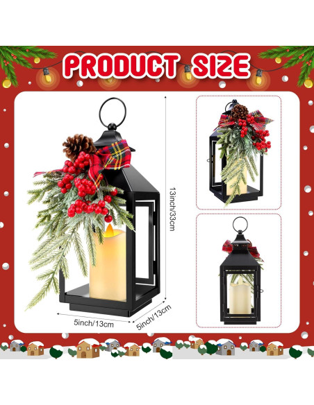 Faroles de Navidad Honoson 2 Pcs 32x13 cm LED Sin Llama