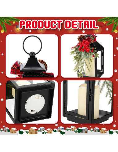 Faroles de Navidad Honoson 2 Pcs 32x13 cm LED Sin Llama