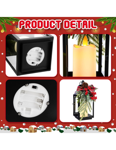 Faroles de Navidad Honoson 2 Pcs 32x13 cm LED Sin Llama