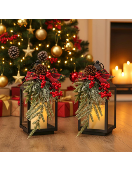 Faroles de Navidad Honoson 2 Pcs 32x13 cm LED Sin Llama