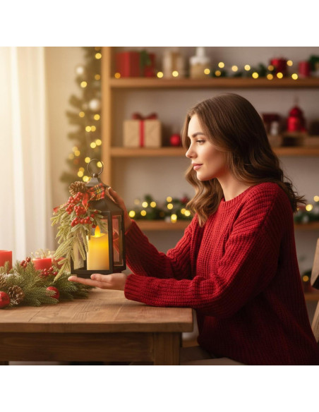 Faroles de Navidad Honoson 2 Pcs 32x13 cm LED Sin Llama