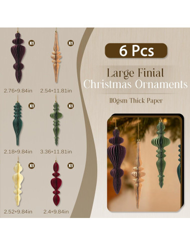 Conjunto 6 Adornos Navideños de Panal 3D OuMuaMua