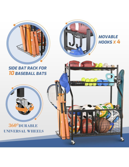 Estante Organizador Deportivo PLKOW - Almacenamiento Garaje Negro