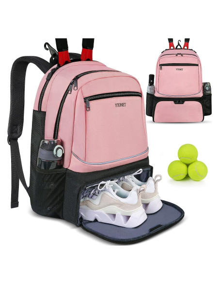 Mochila de Tenis Ytonet para Mujeres 2 Raquetas Rosa Aislada