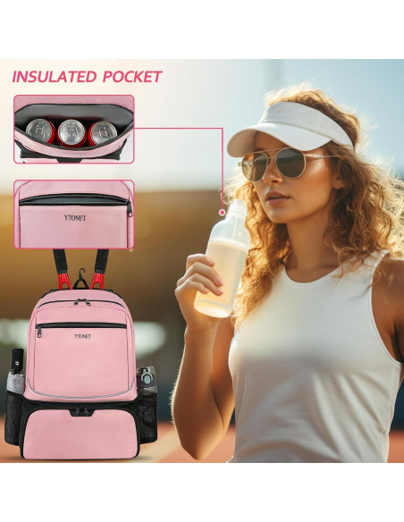 Mochila de Tenis Ytonet para Mujeres 2 Raquetas Rosa Aislada
