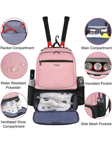 Mochila de Tenis Ytonet para Mujeres 2 Raquetas Rosa Aislada