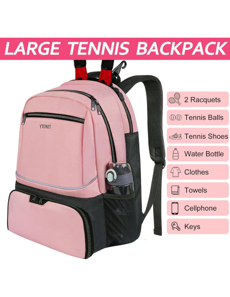 Mochila de Tenis Ytonet para Mujeres 2 Raquetas Rosa Aislada