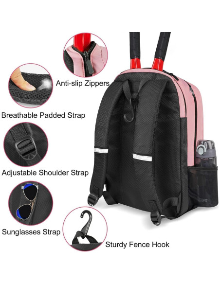 Mochila de Tenis Ytonet para Mujeres 2 Raquetas Rosa Aislada