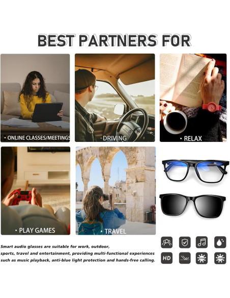 Gafas Inteligentes Fecoul con Bluetooth 5.4 y Lentes UV400 Gafas Inteligentes Fecoul con Bluetooth 5.4 y Lentes UV400