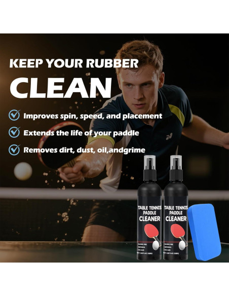 Kit Limpiador de Raquetas de Tenis de Mesa DINGSEN 100ml + Esponja