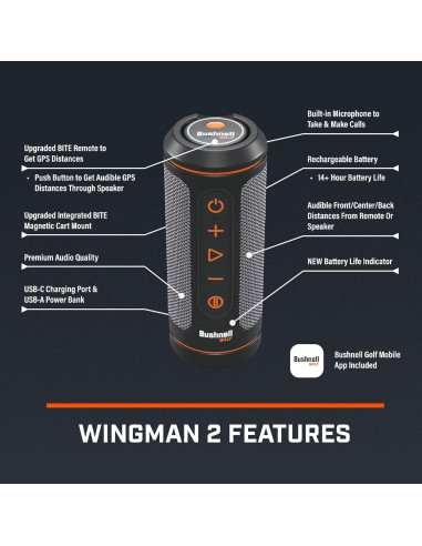 Altavoz Bluetooth GPS Bushnell Wingman 2 con Control Remoto