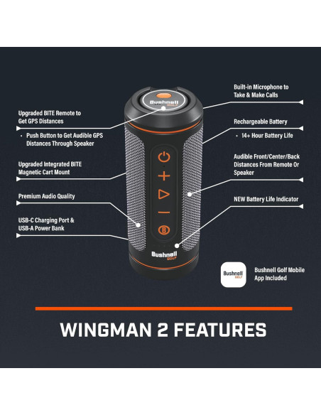 Altavoz Bluetooth GPS Bushnell Wingman 2 con Control Remoto