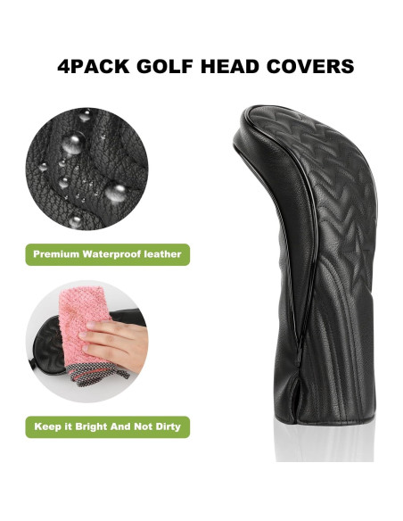Cubiertas de Cabeza de Palos de Golf PONADA - 4 Piezas, Cuero PU