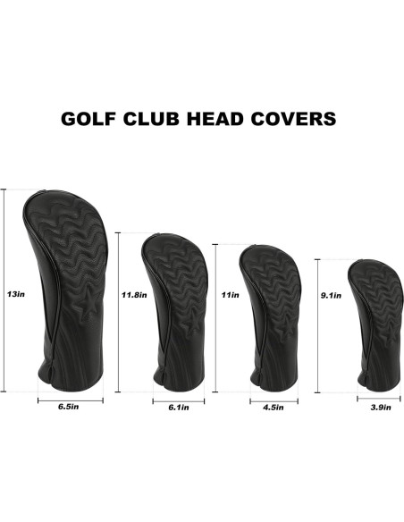 Cubiertas de Cabeza de Palos de Golf PONADA - 4 Piezas, Cuero PU