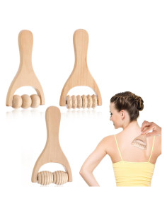 Juego de 3 Rodillos de Masaje de Madera Abeillo 24cm