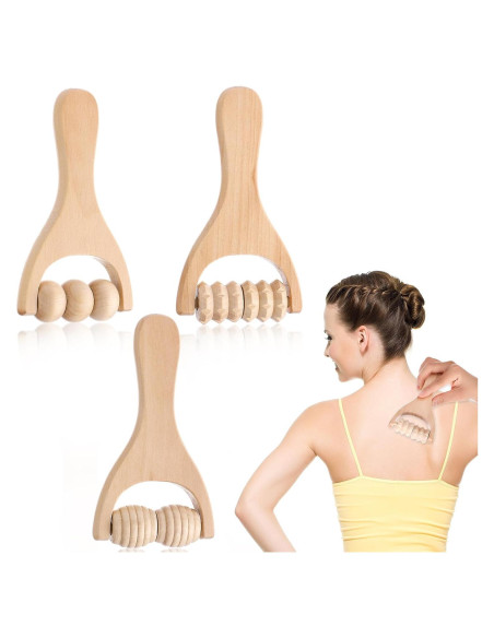 Juego de 3 Rodillos de Masaje de Madera Abeillo 24cm