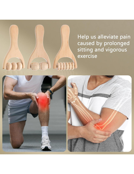 Juego de 3 Rodillos de Masaje de Madera Abeillo 24cm