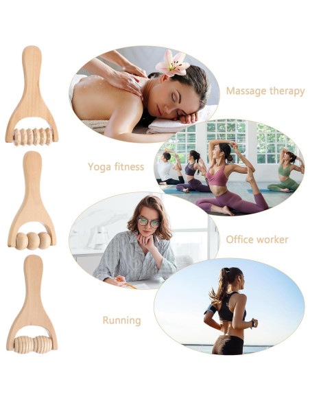 Juego de 3 Rodillos de Masaje de Madera Abeillo 24cm