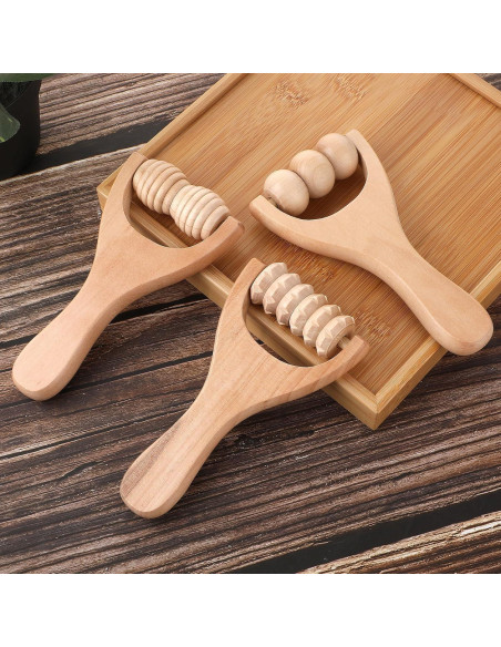 Juego de 3 Rodillos de Masaje de Madera Abeillo 24cm