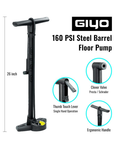 Bomba de Pie GIYO GF27 - Manómetro Doble Escala 3" - 160 PSI