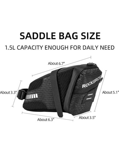 Bolsa de Silla de Bicicleta ROCKBROS 1.5L Negra - Accesorios Ciclismo