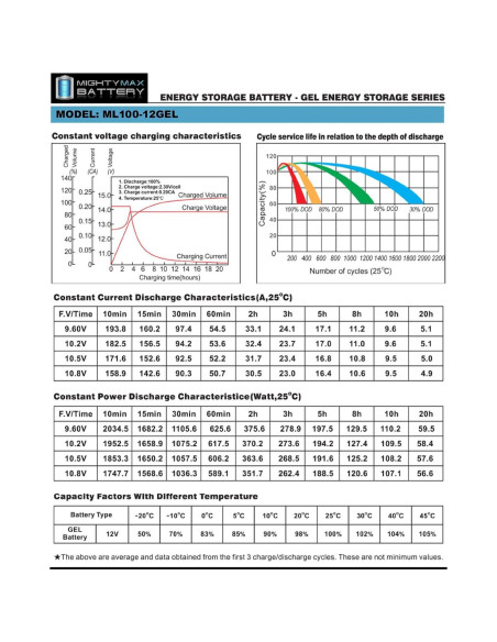 Batería Gel Mighty Max 12V 100AH Ciclo Profundo Solar Eólico