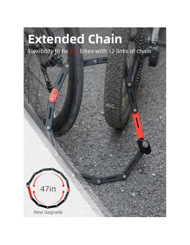 Candado Plegable para Bicicleta ROCKBROS 120cm Rojo con 2 Llaves