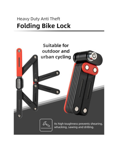 Candado Plegable para Bicicleta ROCKBROS 120cm Rojo con 2 Llaves