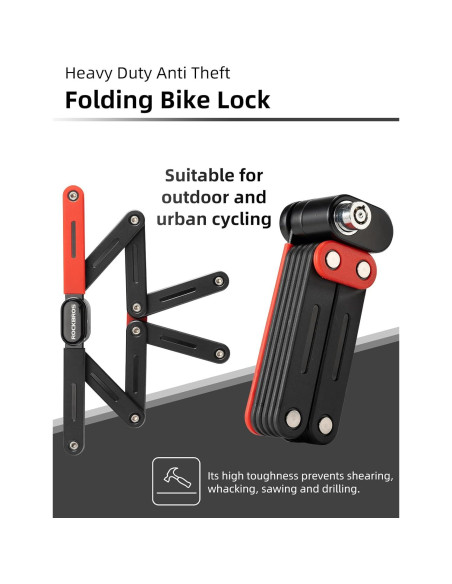 Candado Plegable para Bicicleta ROCKBROS 120cm Rojo con 2 Llaves