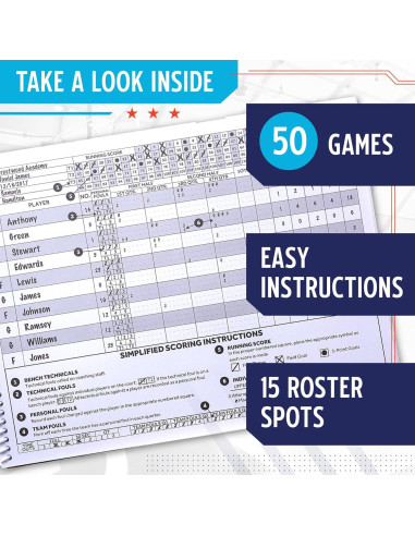 Libro de Puntuación de Baloncesto Elite Clipboards - 50 Juegos