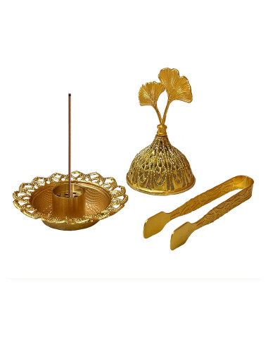 Soporte de Incienso Majewel Ginkgo Ovalado de Latón 3 en 1