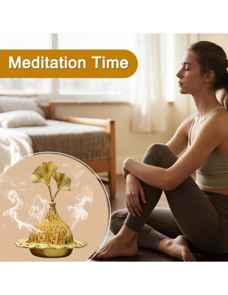 Soporte de Incienso Majewel Ginkgo Ovalado de Latón 3 en 1