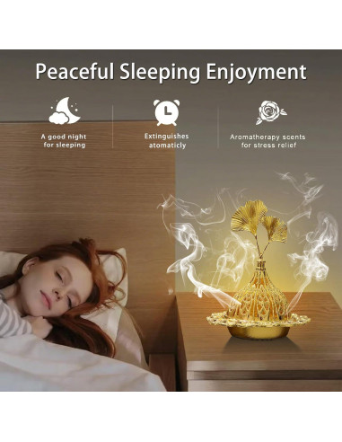 Soporte de Incienso Majewel Ginkgo Ovalado de Latón 3 en 1