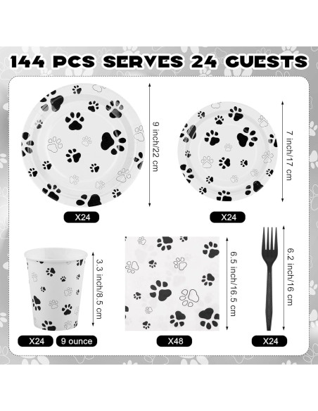Juego de Vajilla de Fiesta Kochorie 144 Piezas Huellas Perro