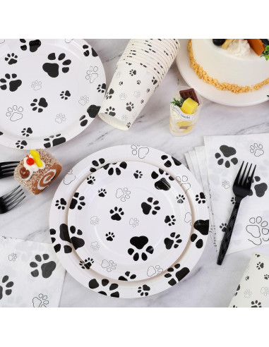 Juego de Vajilla de Fiesta Kochorie 144 Piezas Huellas Perro